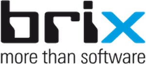 Logo with the word "brix" in lowercase, featuring a blue letter "x", and the tagline "more than software" underneath.
