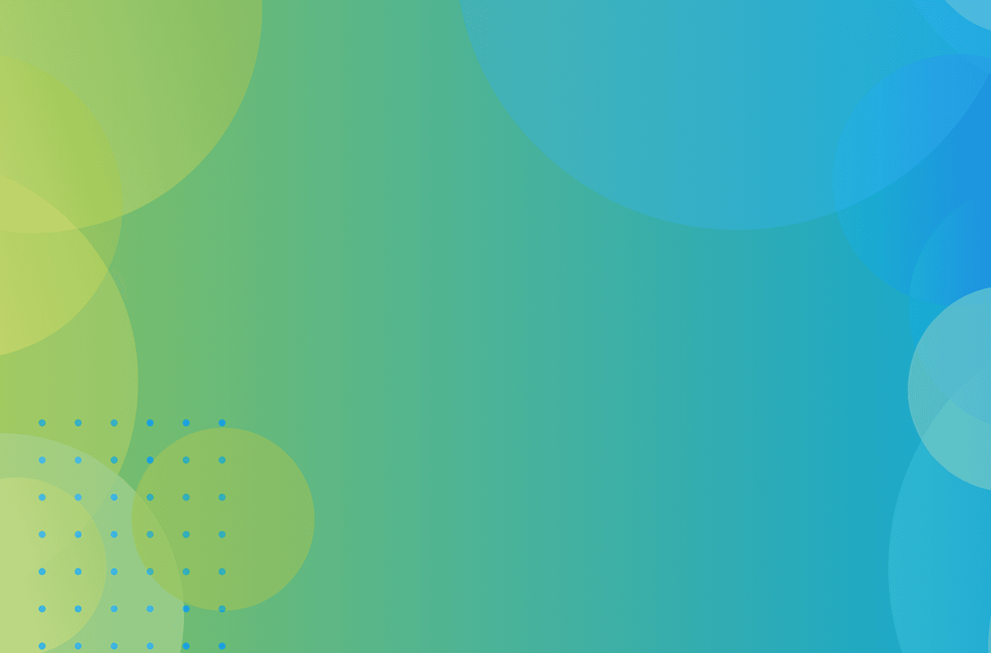 Gradient background with overlapping circles in shades of green, yellow, and blue.